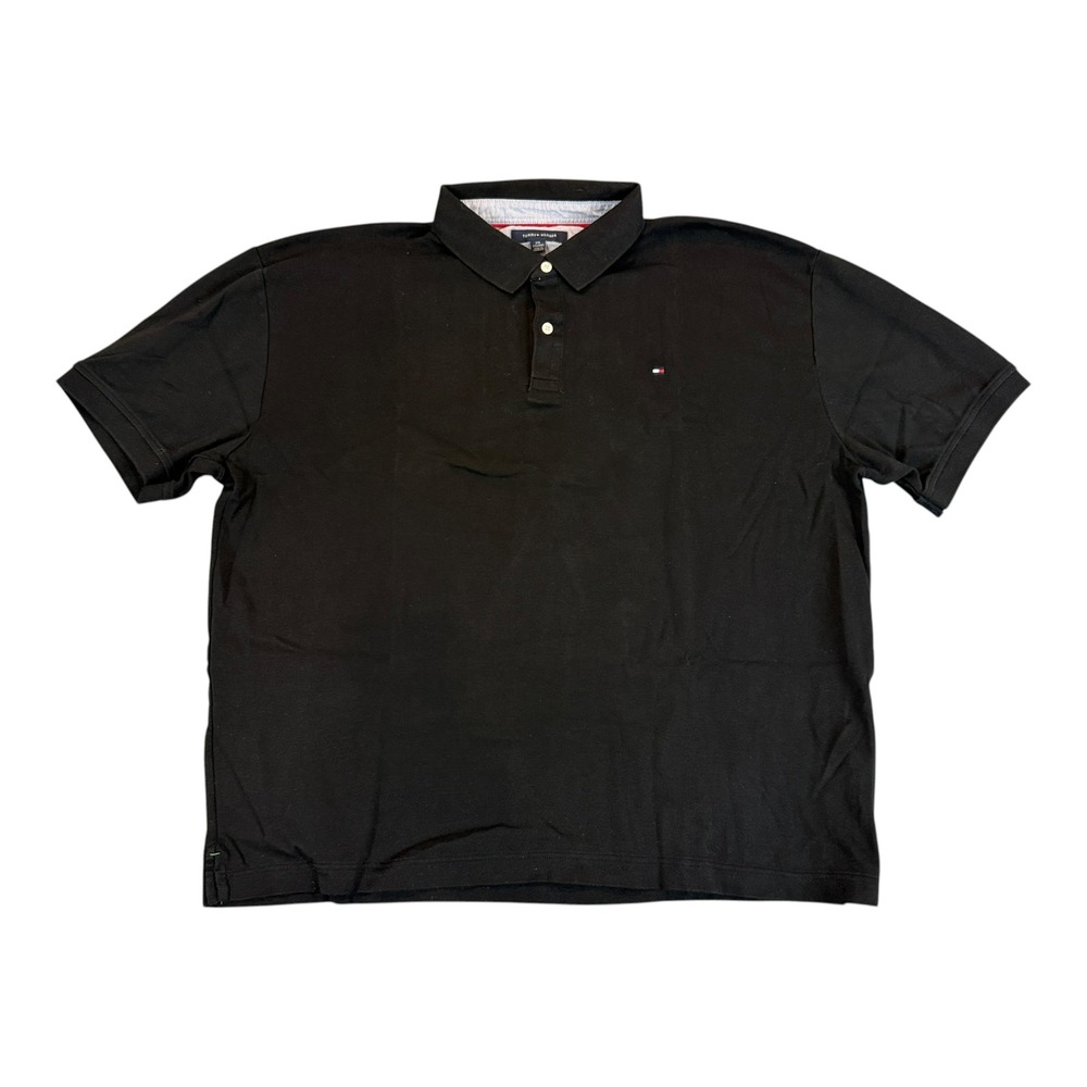 Tommy Hilfiger Mens XXL Black Short Sleeve Cotton Pique Polo Shirt‎ Flag Logo